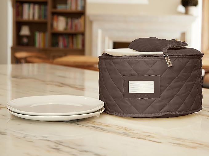 Covermates Keepsakes Dish Storage Case – Padded China & Dinnerware Organizer, Quilted Polyester Protection, ID Window, Zipper Closure, Machine Washable, Bronze