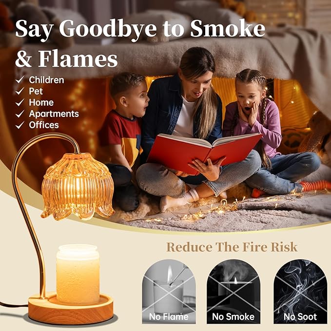 Candle Warmer Lamp with Timer Dimmable, Adjustable Height, House Warming Gifts New Home Decor, Mothers Day Birthday Gifts for Mom Women, Bedroom Decor with 2 Bulbs