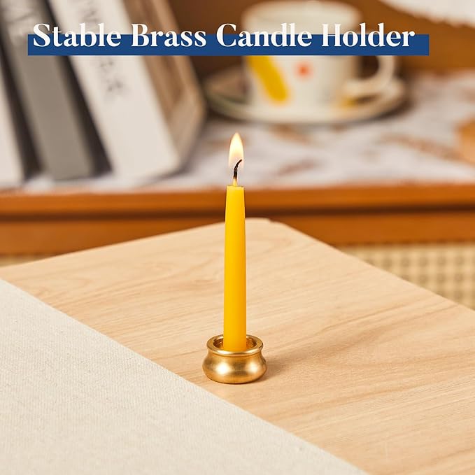 Crenovo 20 Minute Beeswax Meditation Candles, 24 Pack Mini Taper Candles with Brass Holder, Dripless, Smokeless, Gift-Ready Packaging for Meditation and Prayer