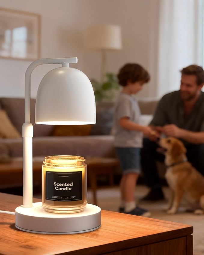 Candle Warmer Lamp with Timer & Dimmable, Adjustable Height White Candle Warmer for Jar Candles, Birthday Gifts for Women & Men, Office Decor, House Warming Gift, Wax Melt Warmer with 2 Bulbs