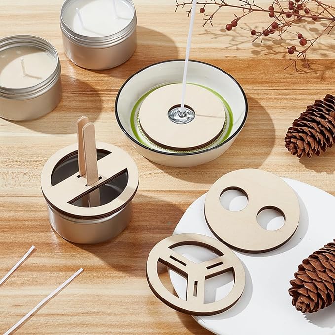 BENECREAT 8 Pcs 4 Styles Wooden Wick Centering Tool, 2.95 Inch Engraved Patterned Wick Holder, Candle Wick Stabilizer for Candle Making DIY