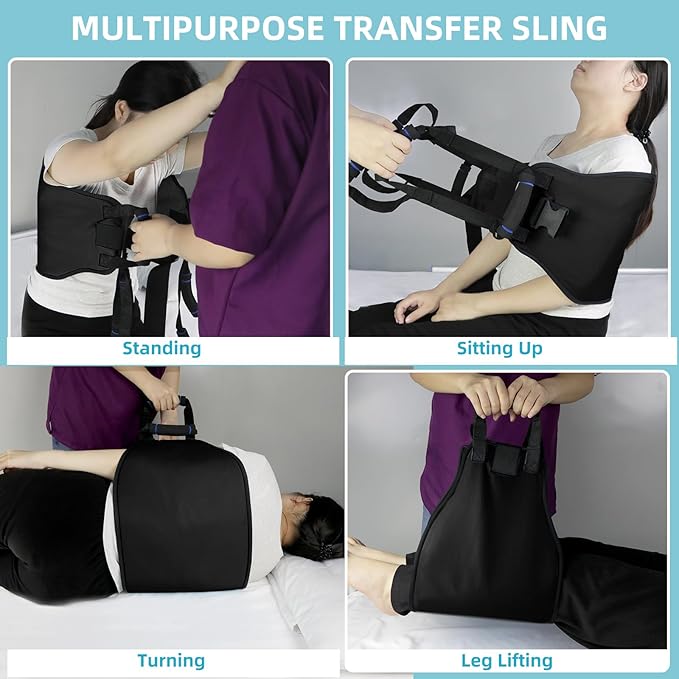 Transfer Sling, Gait Belt Transfer Belt with Padded Handles for Patient Lift Assist & Mobility Standing - Safely Move Elderly and Disabled from Bed and Wheelchair