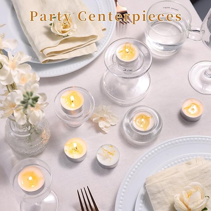 16 Pcs Vanilla Scented Tealight Candles, 6H Long Burning - 100% Palm Wax Based Scented Tea Lights with Dried Flowers, Non-Toxic/Smokeless Tea Lights Candles Bulk for Spa, Bath, Wedding