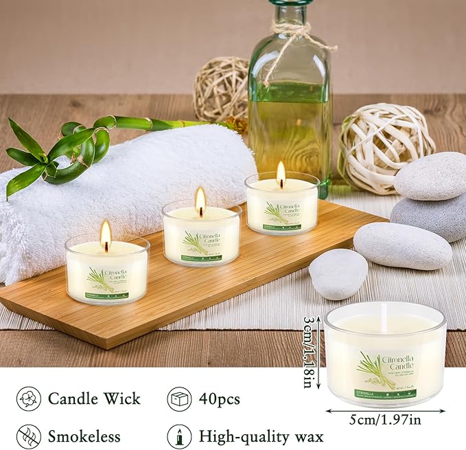 40 Pack 1.5oz Citronella Candles Bulk, Small Soy Wax Candles Bulk, Mini Portable Candles for Outdoor Patio Yard Home Wedding Party Camping Travel