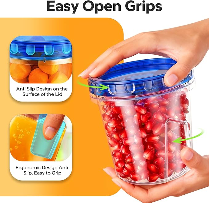 HOMETALL Freezer Storage Containers, [6 Pack- 33/24/17 OZ] Airtight Plastic Food Storage Containers with Twist Top Lids, Soup, Meal Prep Containers | BPA Free | Stackable | Leakproof | Microwave Safe