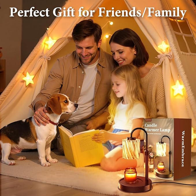 WarmEmbrace Candle Warmer Lamp with Timer Dimmer, Adjustable Height and Non-Slip Base Pad, 2 Bulbs Included, Gifts for Birthday, Women’s Day, Home Decor for Bedroom, Living Room, Office (Black)