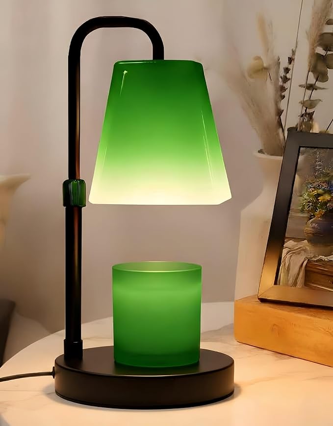 Candle Warmer Lamp with Timer Electric Wax Warmer for Scented Wax Melt Warmer Melter for Jar Candles Dimmable Adjustable Height Gifts for Women Mom House Warming Frossted Glass Green