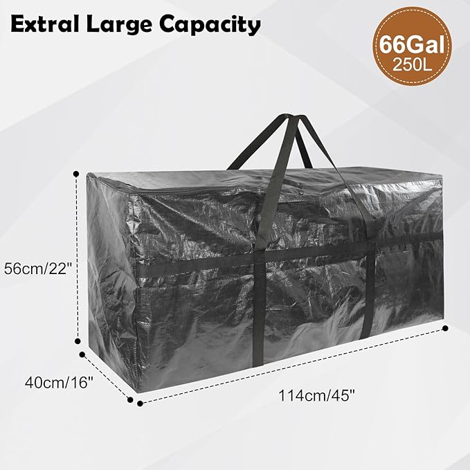 Demao 66 Gallon Extra Large Moving Bag，Black Heavy Duty Storage Bag with 2-Way Zipper&Full Surround Handle,Waterproof & Dustproof Totes for Storage,Moving & Travel -1 Pack
