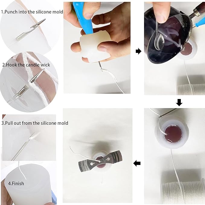 11 Pcs Candle Needle Kit,Wick Inserting Tool Molds Punch Needle with Hook Eye,Large-Eye Candle Wicking Needle(2 Style)