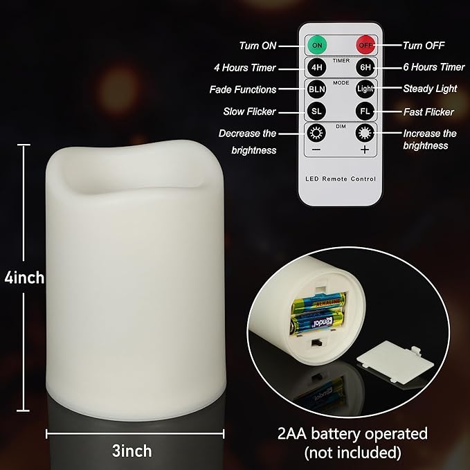 Daord 3 * 4inch Flameless LED Candles with Timer Battery Operated Flickering Votive Candle for Wedding Party Home Christmas Festival Decor