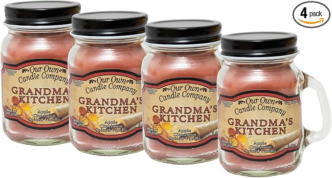 Grandma's Kitchen Scented Mini Mason Jar Candle by Our Own Candle Company, 3.5 Ounce (4 Pack)