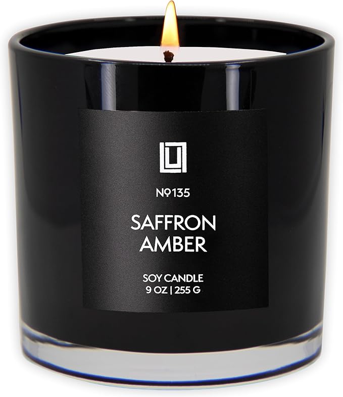 Lulu Candles | Saffron & Amber | Notes: Jasmine, Saffron, Cedar, & Amber | Smells Woody & Floral | Luxury Scented Soy Jar Candle | Hand Poured in The USA | Highly Scented Long Lasting (9 Oz.)