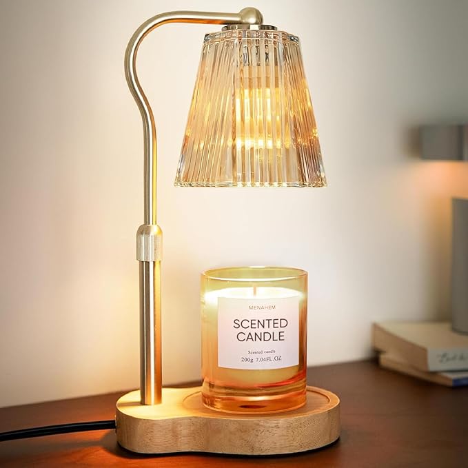 Candle Warmer Lamp, Wax Melt Warmer with 2 Bulbs for Scented Jar Candles, with Timer Dimmer Adjustable Height, Home Decor Gift for Girl Friend Mom Sister Women, No Flame No Smoke Warming Light, Amber