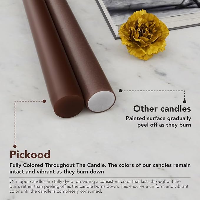 12-Inch Tall Dripless Taper Candles Set of 4 - Cocoa Brown Tapered Candles, Perfect for Spring - Smokeless, Unscented, Long Burning - Hand Poured, Colored Tall Candlesticks - Chocolates
