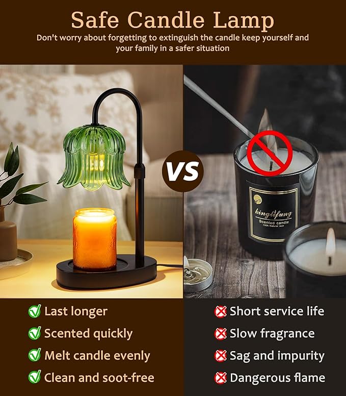 Candle Warmer Lamp with Timer, Flower Shape Candle Wax Warmer Lamp for Jar Tulip Candles Burner Dimmable Light No Flame Scented Warming Adjustable Height