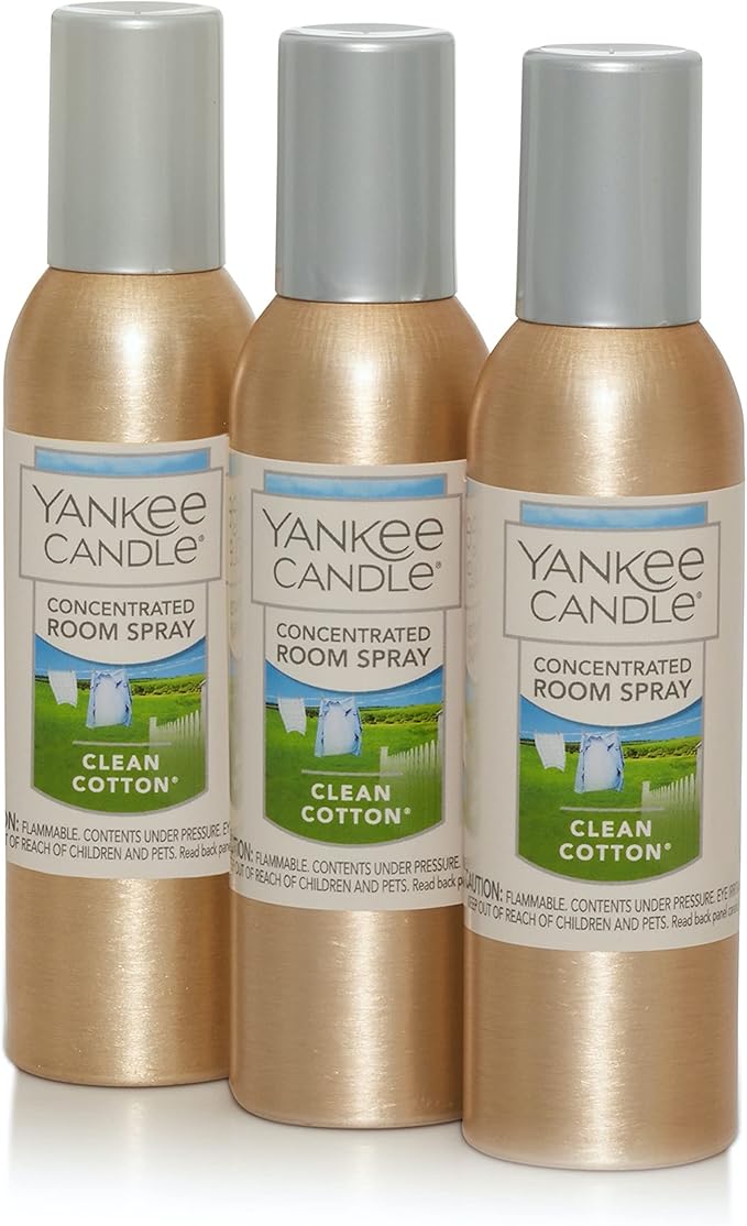 Yankee Candle Concentrated Air Freshener Room Spray, Odor Eliminator for Home, Bathroom, Clean Cotton, 1.5 Oz (Pack of 3)
