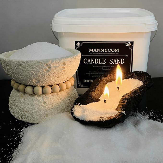 4lb Snowy Sandalwood Haze Scented Pearled Candl-MANNYCOM Long Lasting Burning Powder Wax-Refillable Sand Wax with 120 Wicks & Stirring Spoon Ice Scoop for Candles Making Kits