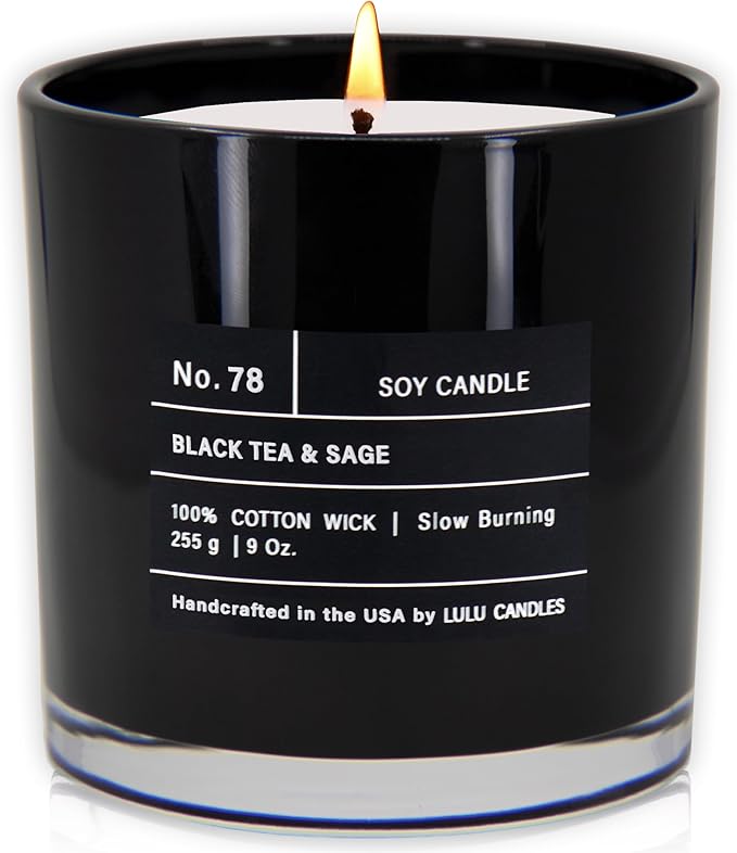 Lulu Candles | Black Tea & Sage | Highly Scented Candles for Home - Soy Blend Jar Candle with 100% Cotton Wick - Slow Burning (9 Oz.)