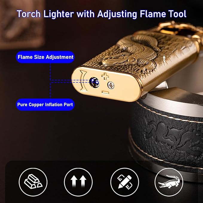 Torch Lighter, Relief Dragon Design Magic Dual Flame Lighter with Adjusting Flame Tool, Creative Windproof Lighters, Cool Jet Flames Refillable Butane Lighters for Outdoor Indoor-Silver Dragon