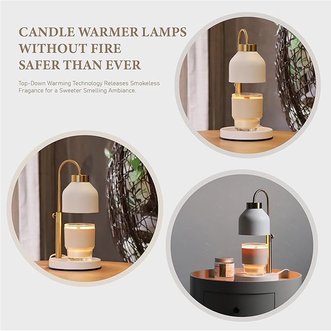 AIKUT Candle Warmer Lamp, with 2 Bulbs,Timer & Dimmer,Compatible with Large Yankee Candle Jars,3 Wick Candles,Height Adjustable Electric Top Candle Melter,White,110-120v