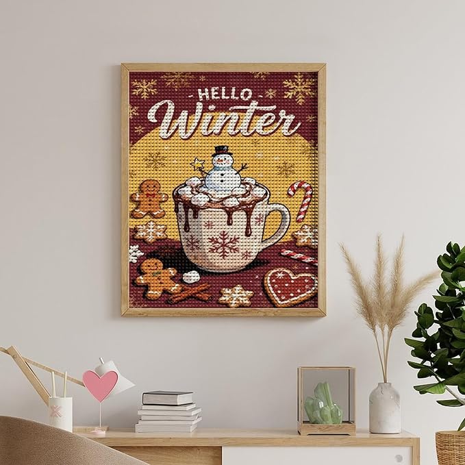 Diamond Painting Kits for Adults - Hello Winter Ice Cream & Gingerbread Snowflakes & Candles Painting DIY 5D Full Drill Diamond Dots Paintings with Diamonds Gem Art And Crafts Home Decor 16"x20"