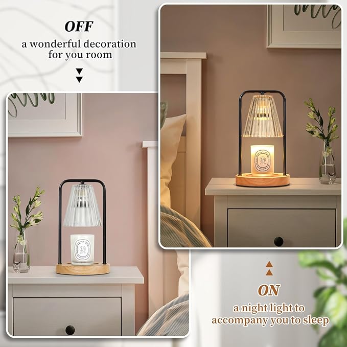 Candle Warmer Lamp with Timer, Electric Candle Lamp Warmer for Jar Candles, Dimmable Wax Melt Warmer with 2 Bulbs, Mom Christmas Gifts Birthday House Warming Gifts New Home, Vintage Home Bedroom Decor