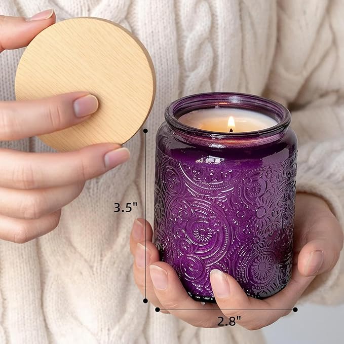 9-Pack 8oz Embossed Glass Candle Container with Bamboo Lids and Labels, Clear Candle Jars for Making Candles, Sun Moon Star Design (Multi-color)