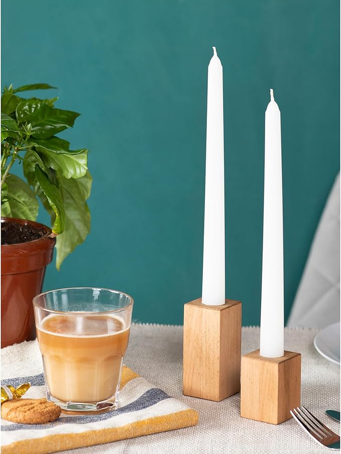 CANDWAX 10 inch White Taper Candles - Set of 12 White Candle Sticks Ideal for Christmas Decorations - Unscented Dripless Smokeless Long Burning Candlesticks - Christmas Candlesticks
