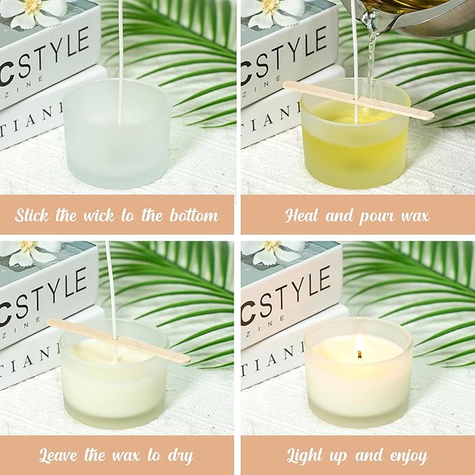 SUPMIND 4oz Candle Jars for Making Candles, 15 Pack Small Frosted Glass Empty Candle Jars with Bamboo Lids and Wick Kit, Mini Wide Mouth Candle Container Bulk, Ideal for Candle Business Owners