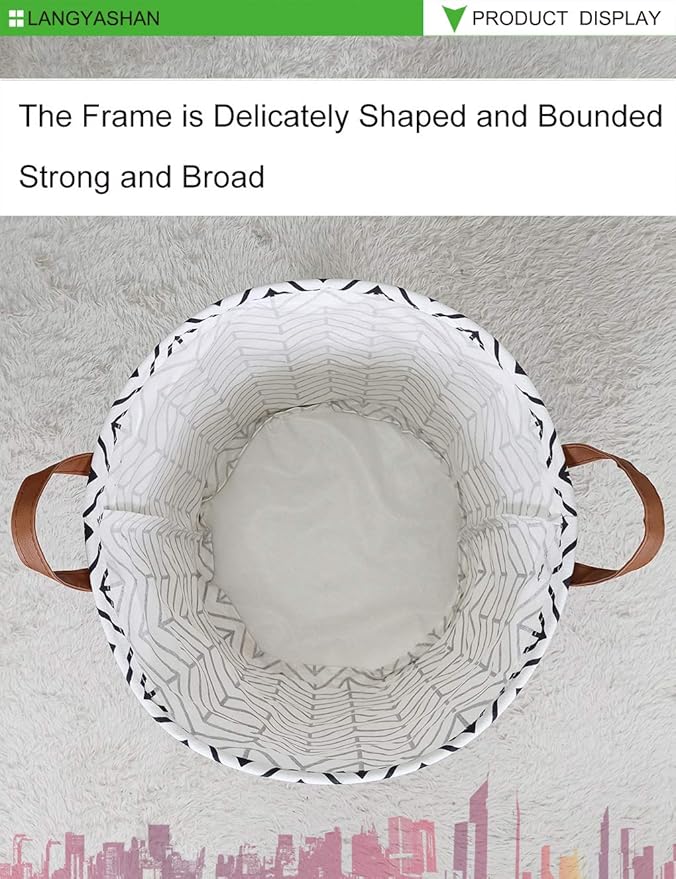 LANGYASHAN Laundry Basket Canvas Fabric Collapsible Organizer Basket for Storage Bin Toy Bins Gift Baskets Bedroom Clothes Children Nursery Hamper (Geometric)