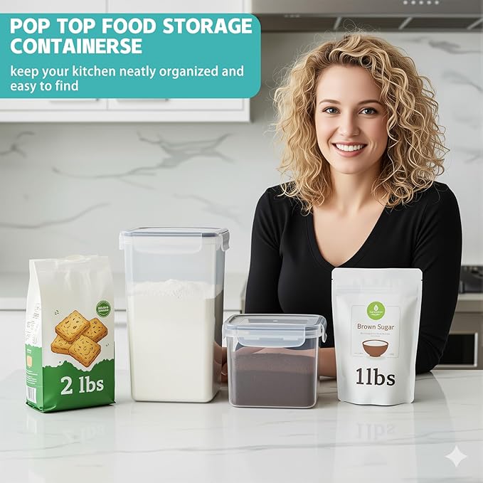 Airtight Food Storage Containers with Lids, 7 PCS BPA Free Kitchen Canisters for Spaghetti, Pasta, Dry Food, Flour and Sugar, Plastic Canisters for Pantry Organization and Storage
