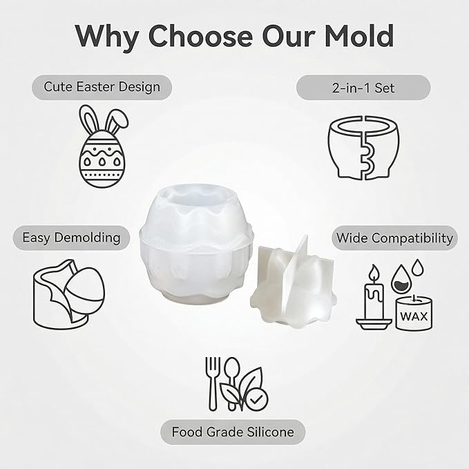 Easter Bunny Egg Candle Jar Silicone Mold, 3D Rabbit Egg Resin Mold for DIY Candle Vessel, Storage Cup, Desktop Decor & Easter Craft Making