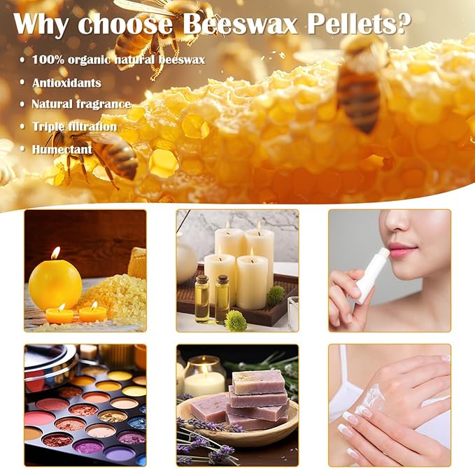 Yellow Beeswax Pellets 2LB, Organic Beeswax, Beeswax for Candle Making, Body, Skin Care DIY, Lip Balm and Soap Making Supplies(32oZ)
