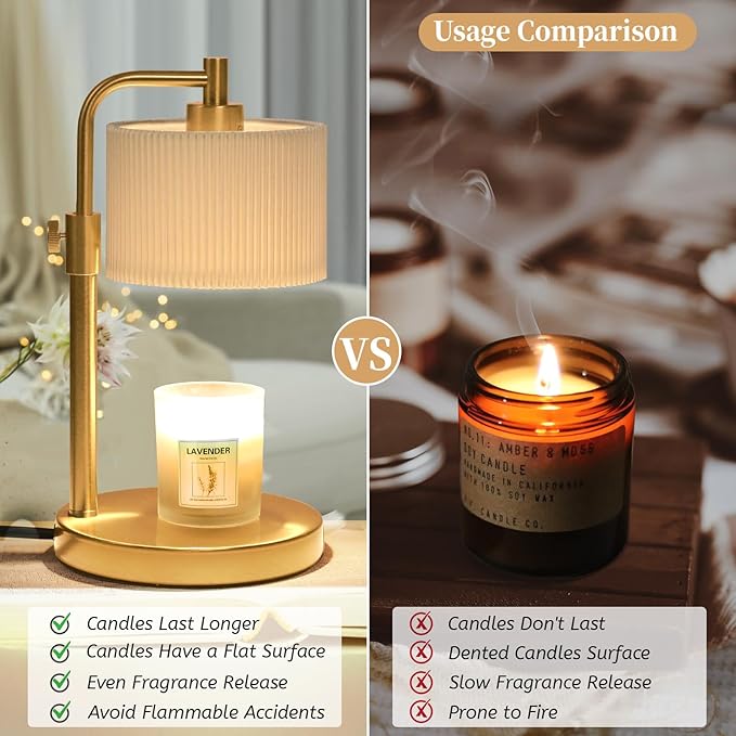 NITOWOLF Candle Warmer Lamp, Candle Lamp Warmer with Timer Adjustable Height Wax Warmer Lamp for Jar Candles, Birthday Gifts for Women House Warming Gifts (Gold)