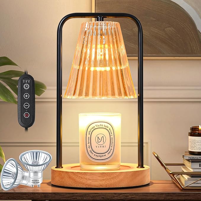 Candle Warmer Lamp with Timer, Electric Candle Lamp Warmer for Jar Candles, Dimmable Wax Melt Warmer with 2 Bulbs, Mom Christmas Gifts Birthday House Warming Gifts New Home, Vintage Home Bedroom Decor