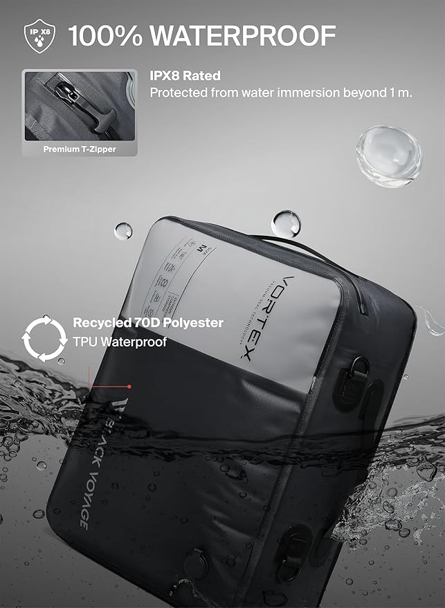Black Voyage Reusable Vacuum Compression Travel Bag for Carry-On Suitcase and Backpack, Recycled IP67 Waterproof Space Saver (2-Pack, 21L - No Pump)