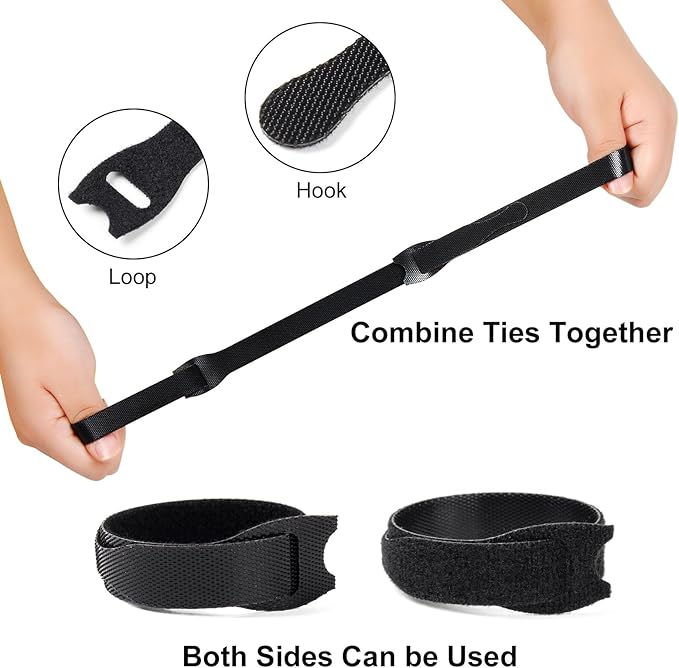OneLeaf 180PCS Reusable Cable Ties, Black Adjustable 4-Inch Cord Organizer Ties, Multi-purpose Hook Loop Cable Management Wire Ties for Organizing Home, Office, Data Centers (OL-VCT-SG)