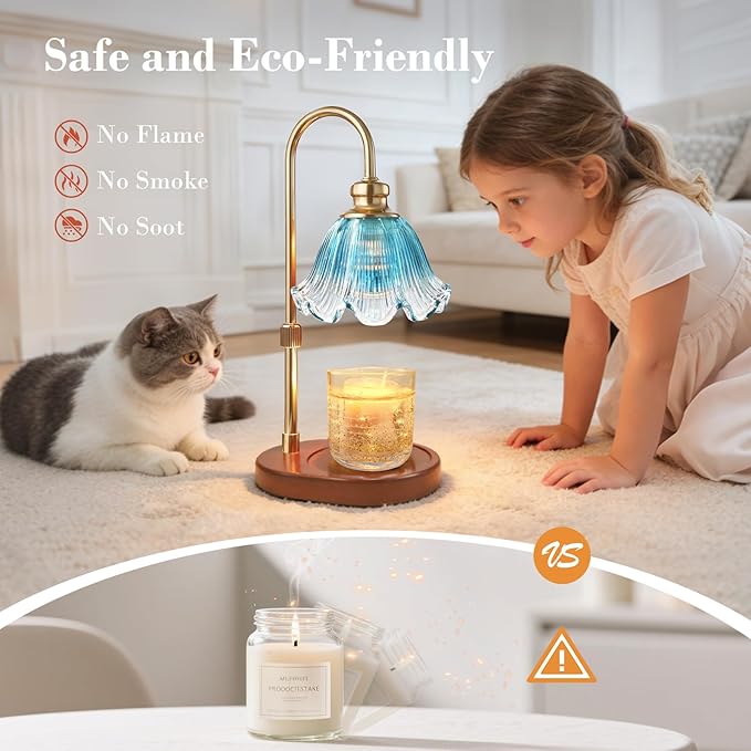 Candle Warmer Lamp with Timer: Birthday Gifts for Women, House Warming Gifts New Home Decor – Height Adjustable Candle Lamp for Mom, Anniversary - Walnut Solid Wood Base, with 2 Bulbs