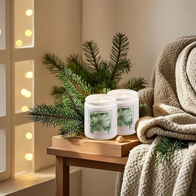 Homsolver 2 Packs Christmas Candles, Balsam Fir Scented Pine Candle, Holiday Christmas Jar Candle Gifts for Women and Men, 50+ Hour Burn Time, Christmas Tree Scented Decor for Home