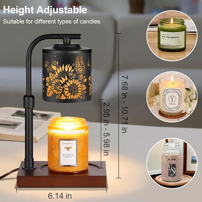 Candle Warmer Lamp with Adjustable Height Dimmable for New Home Decor Electric Candle Warmer for Jar Candles Birthday Gifts for Women Mom(Sunflower)