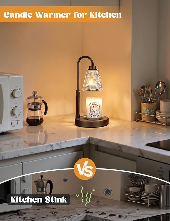 Innqoo Big Brown Candle Warmer Lamp with Timer, Dimmable Candle Warmer for Home Decor, Height Adjustable Candle Lamp for Jar Candles, Birthday Gifts for Women Mom, House Warming Gifts New Home