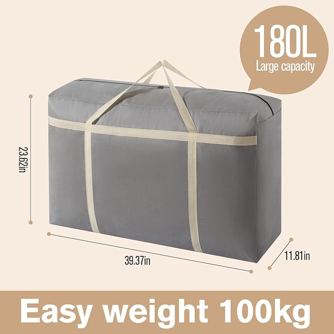 6 Pack 180L Extra Large Moving Bags with Zippers & Carrying Handles, Heavy-Duty Storage Tote Moving Boxes for Space Saving(grey, 6Pack*180L)
