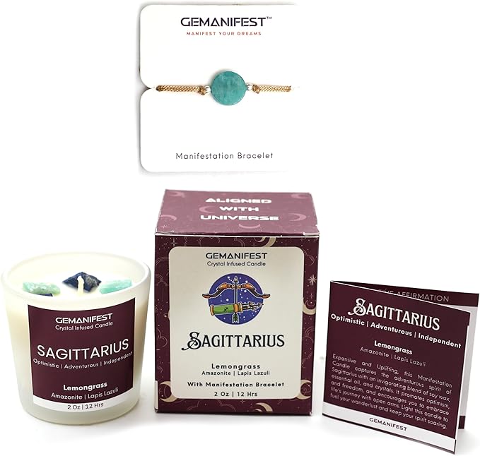 Sagittarius Zodiac Candle Gifts for Women with Sagittarius Bracelet Lemongrass Crystal Candle for Manifestation Birthday Birthstone Spiritual Thoughtful Gifts