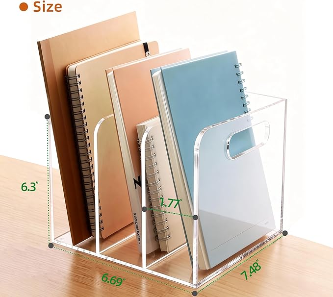Acrylic Magazine File Holder, 3 Vertical Compartments Desk Document Sorter Organizer, Clear Folder Rack Binder for Office/Documents/Classroom, for Home, Tablet, Magazines, Books & Accessories