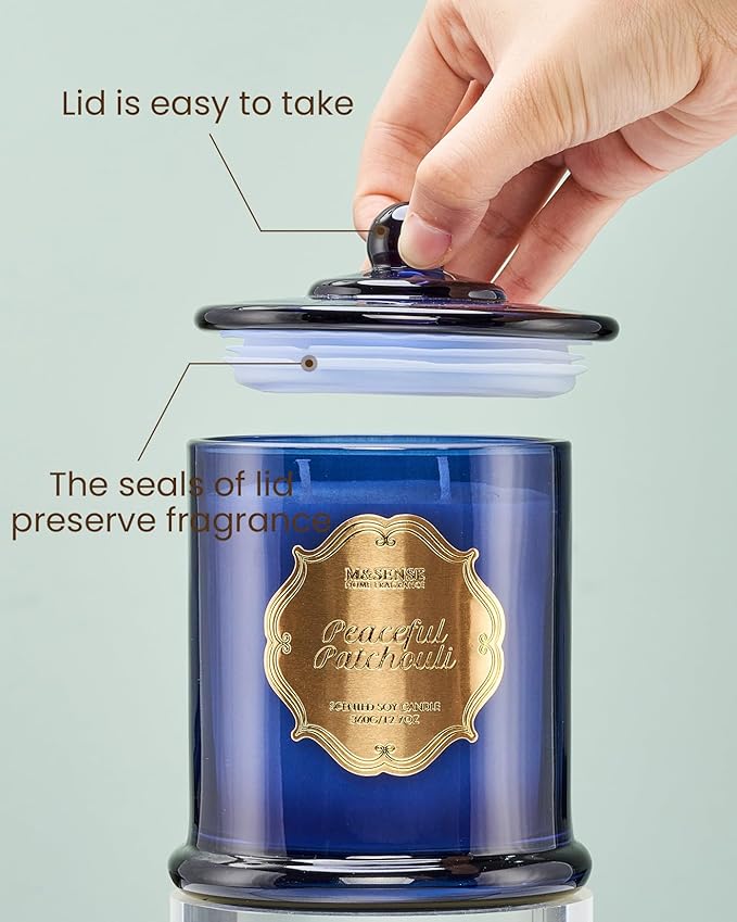 M&SENSE Peaceful Patchouli Soy Candles for Home Scented, Organic Non Toxic 2 Wick 12.7oz 75 Hour Long Lasting, Winter Candle for Spa Meditation Relaxation, Housewarming New Year Gifts