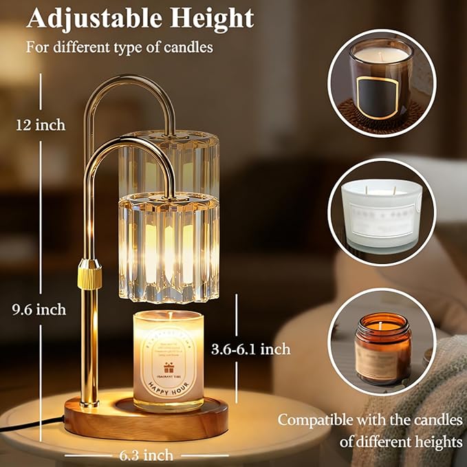 Lukasa Candle Warmer Lamp, with Timer Dimmer Adjustable Height, Home Decor, Room Decor, Wax Melt Warmer for Candles, Gifts for Mom, Birthday Gifts for Women