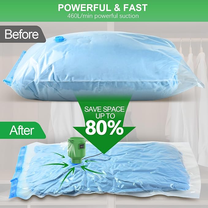 Electric Pump for Vacuum Storage Bags, 55W 5000PA Portable Travel Vacuum Pump for Storage Bags, Green