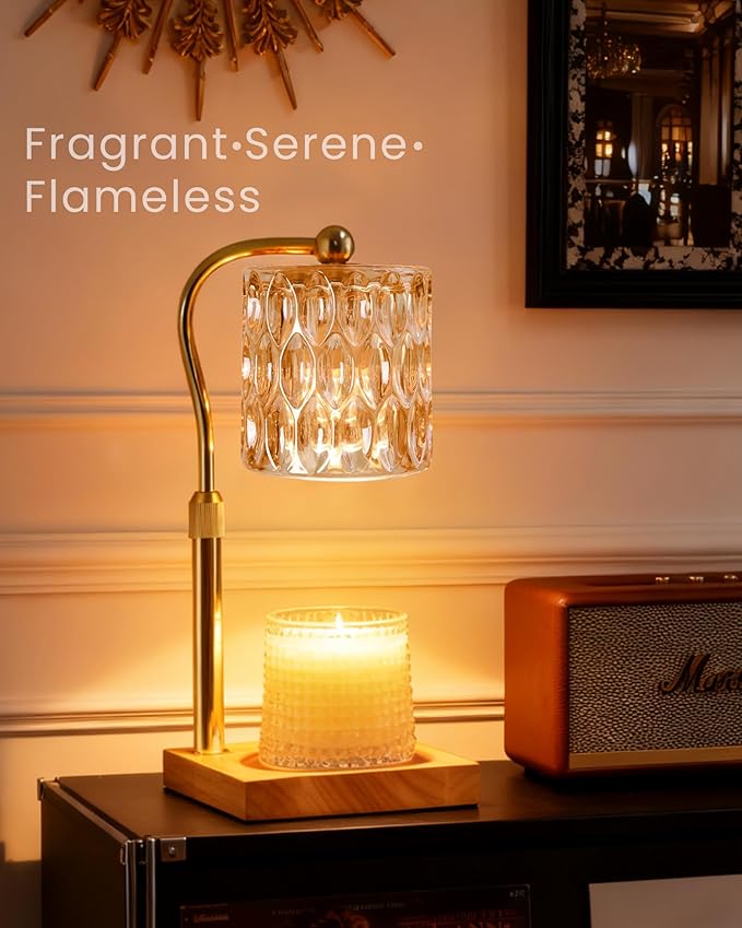Candle Warmer Lamp Adjustable Height with Timer Dimmer, Dimmable Glass Wax Melt Warmer Light for Scented Jar, Present for Women Candle Lovers Christmas House Warming Home Decor Brithday, Amber