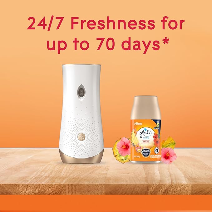Glade Automatic Spray Refill and Holder Kit, Air Freshener for Home and Bathroom, Hawaiian Breeze, 6.2 Oz, 2 Count