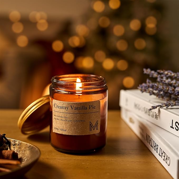 M&SENSE CreamyVanillaPie Scented Christmas Candle Gift, Aromatherapy Candle Set for Women, Soy Wax Candles Home Scented, Long Lasting Amber Jar Candle Gift for Christmas, Thanksgiving, Holiday